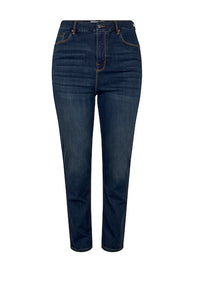 Plus size women´s jeans. Dark blue color, high rise, high waisted and straight leg. Shop the denim collection at INAN ISIK. Free shipping in Denmark.